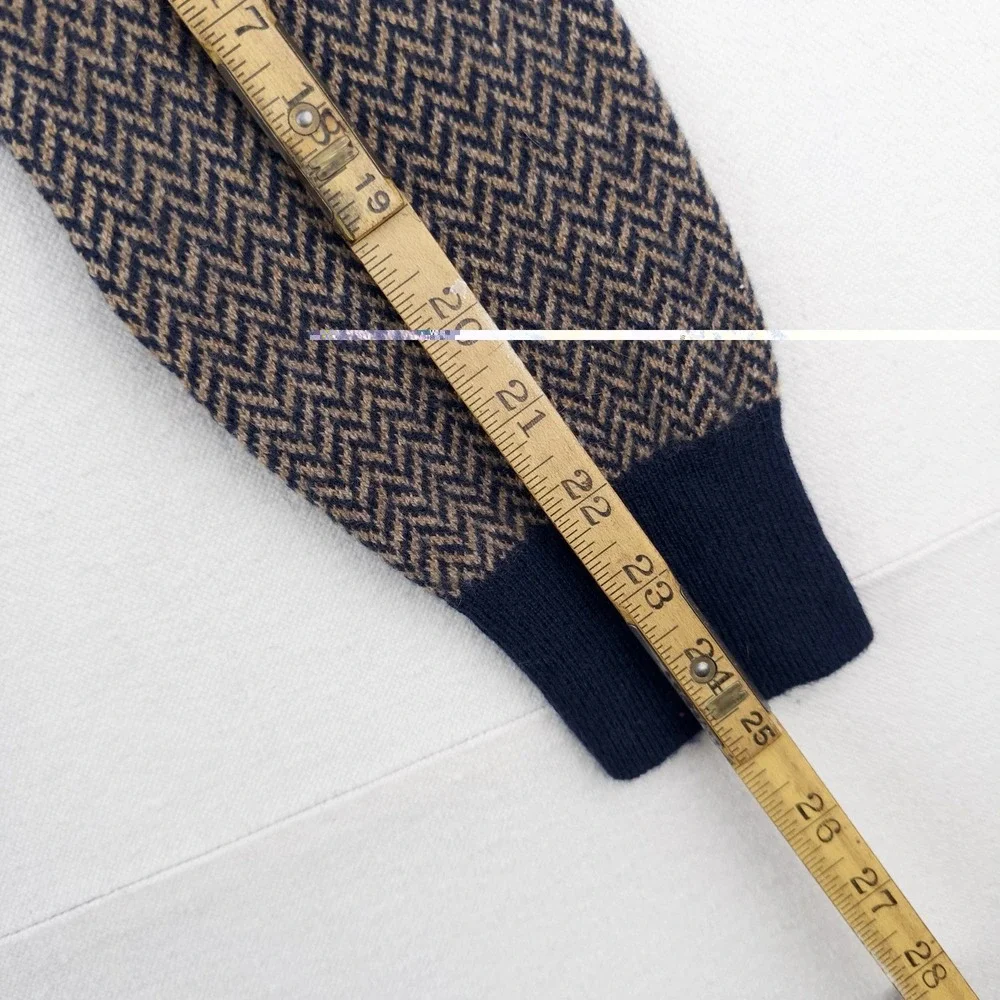J.Crew 100% Cashmere Herringbone Jacquard Crewneck Sweater Men's Large Blue Tan